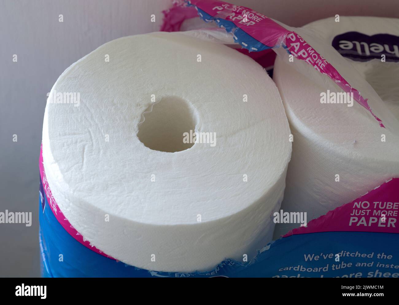 A pack of Cushelle tubeless toilet rolls Stock Photo