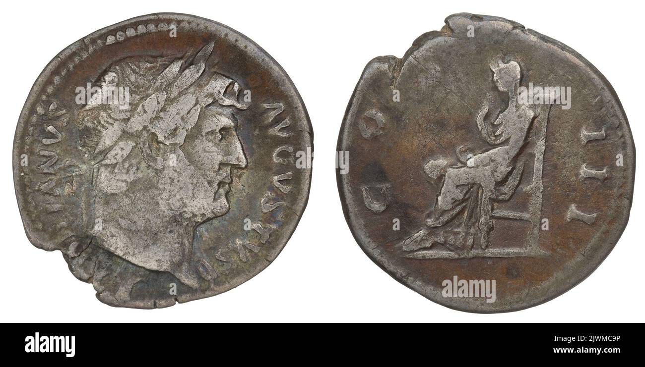 denarius. Hadrian (Roman emperor; 117-138), emperor Stock Photo