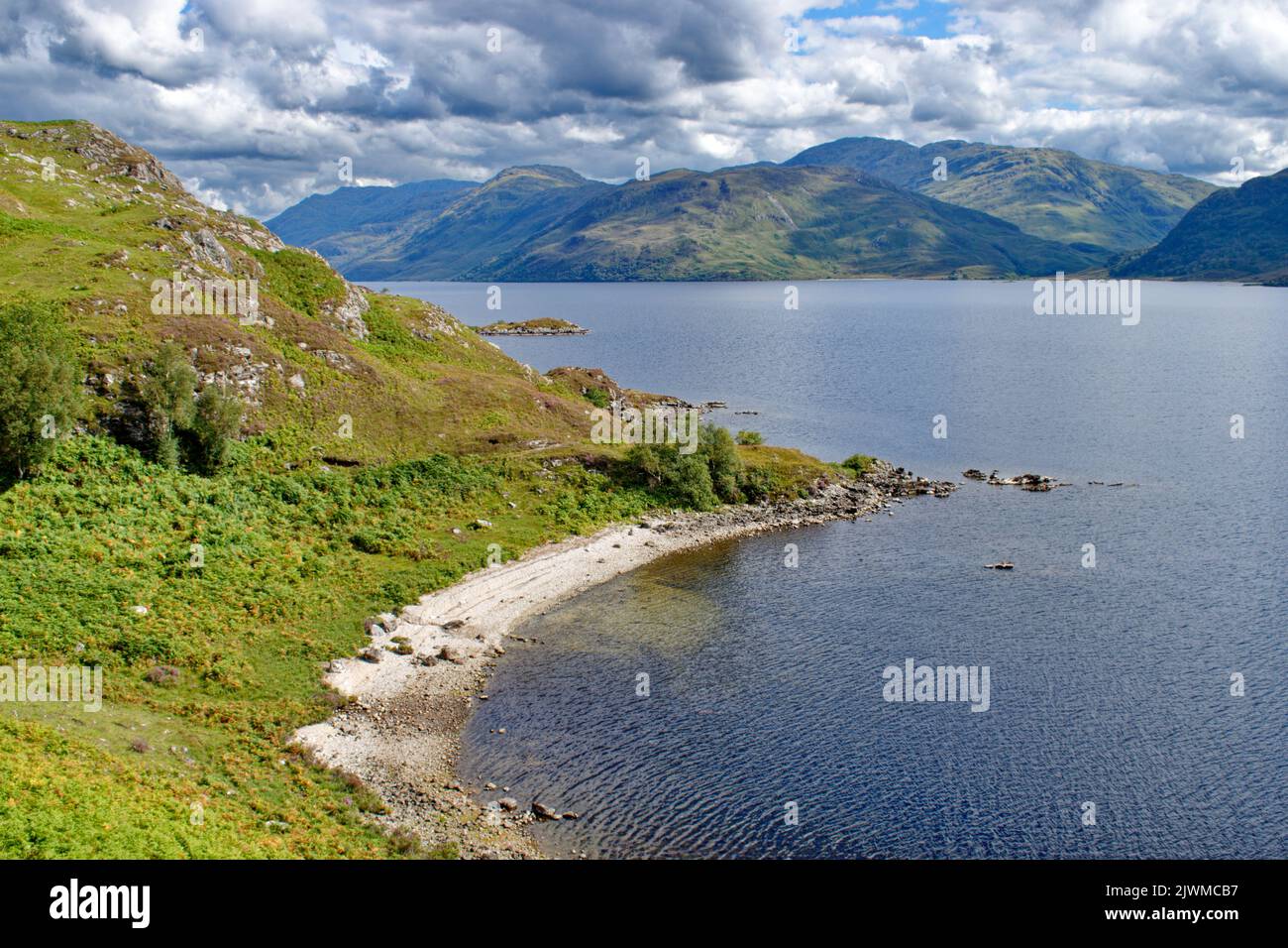 LOCH MORAR LOCHABER SCOTLAND LATE SUMMER ON THE TRAIL ROCKY BEACH AND