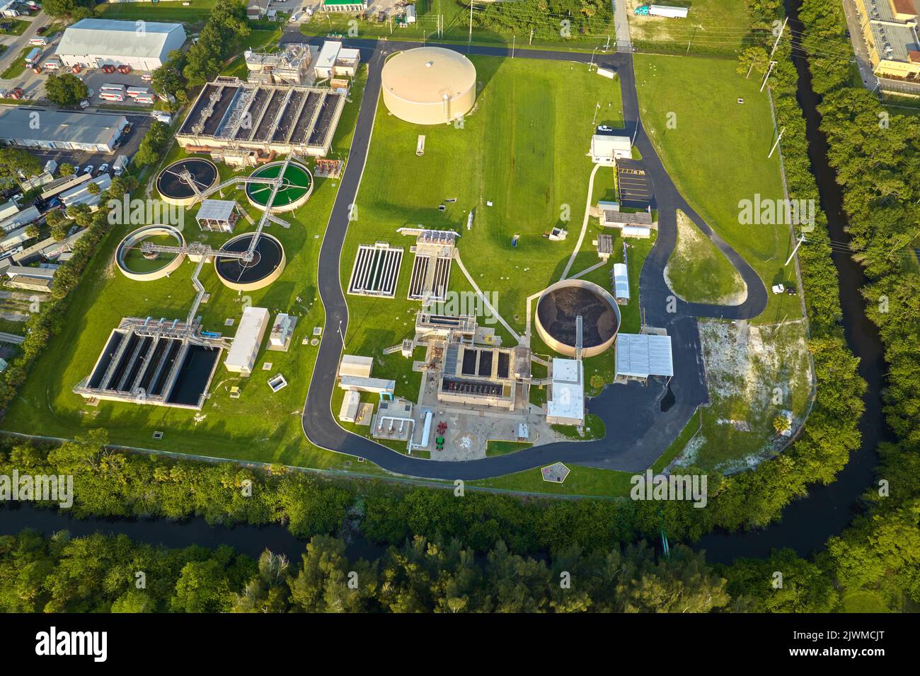 Aerial View Of Modern Water Cleaning Facility At Urban Wastewater aerial-view-of-modern-water-cleaning-facility-at-urban-wastewater
