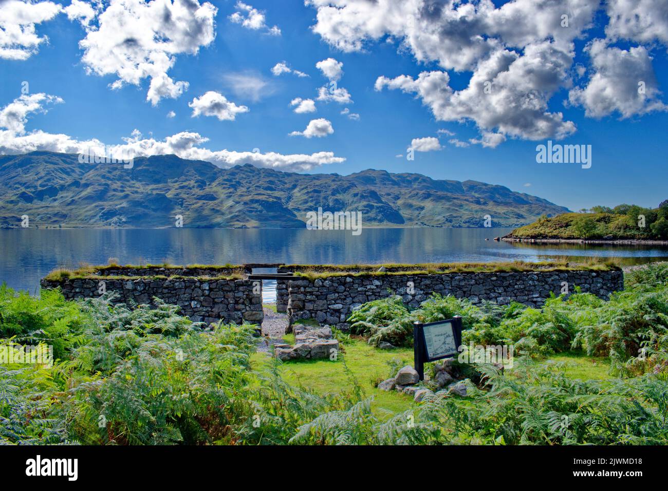 LOCH MORAR LOCHABER SCOTLAND LATE SUMMER THE REMAINS OF THE CHAPEL OF