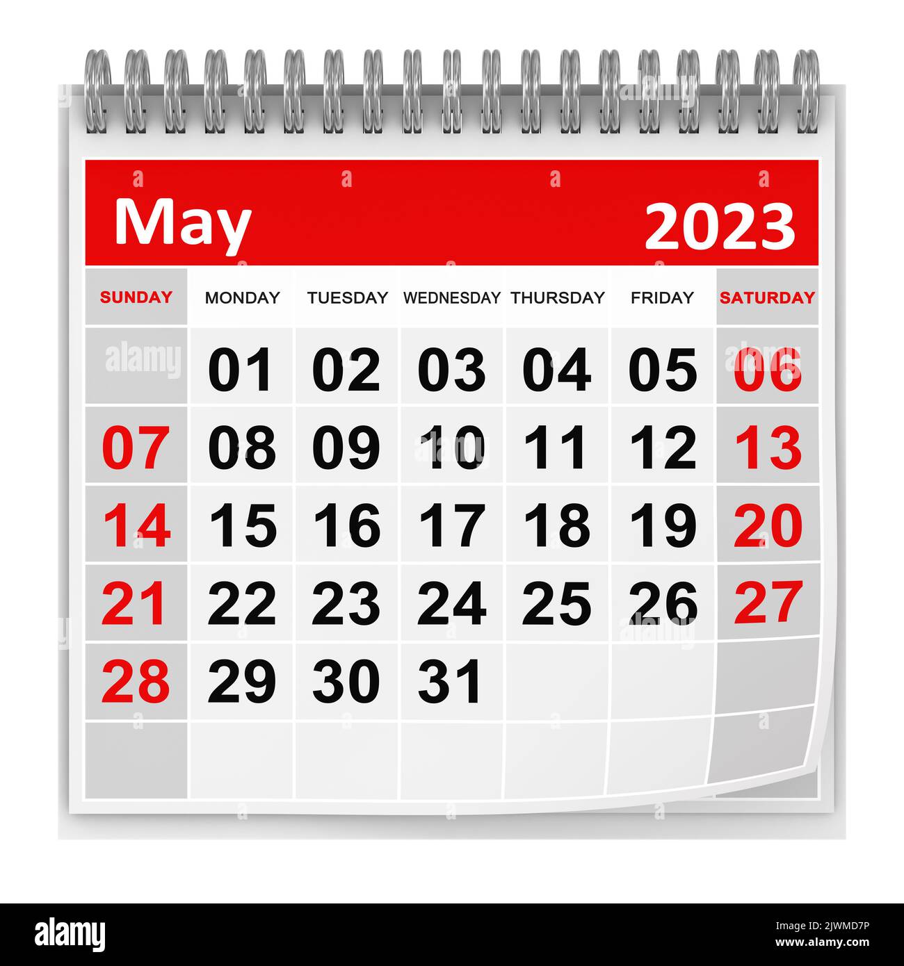 Calendar - May 2023 , This is a 3d rendered computer generated image. Isolated on white. Stock Photo