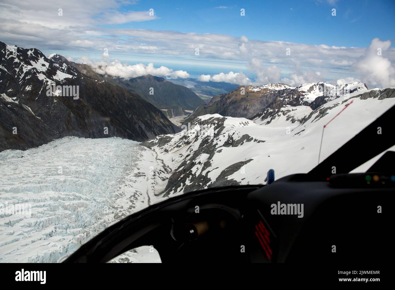 Flying over Fox Glacier in a helicopter in New Zealand Stock Photo Alamy