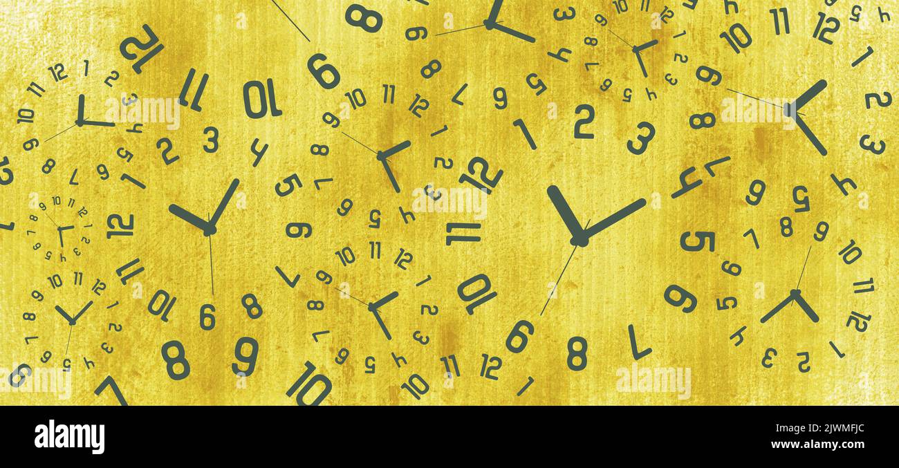 Time background with round wall clocks Stock Photo - Alamy