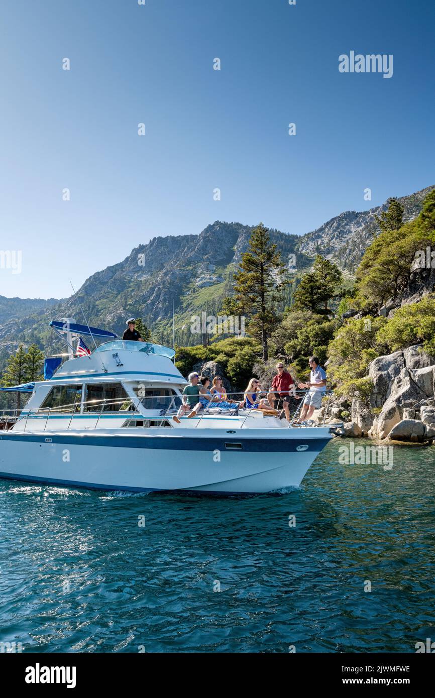 A group of friends enjoy a cruise around Fannette Island. Stock Photo