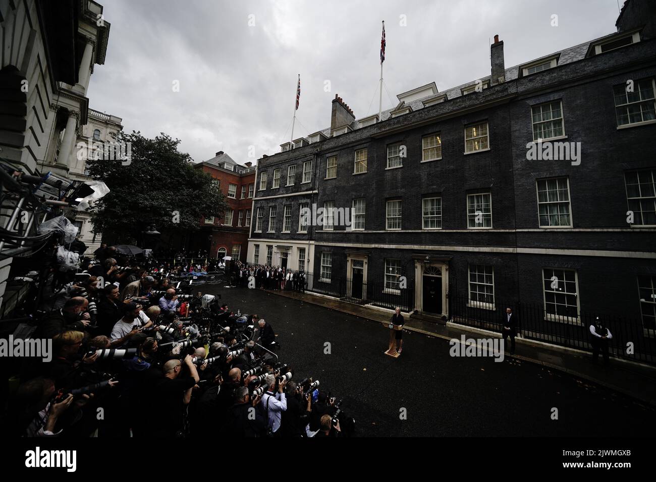 New Prime Minister Liz Truss outside 10 Downing Street, London, after meeting Queen Elizabeth II