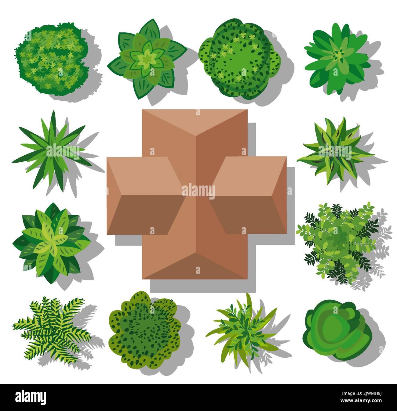 Top view of the city. Urban street with houses trees Stock Vector