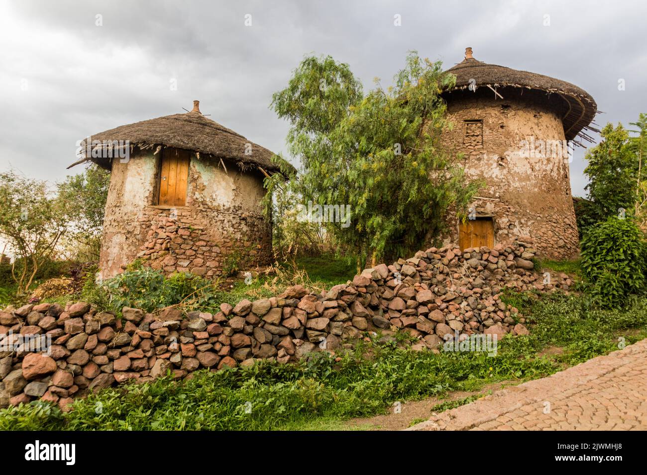 Traditional round houses in Lalibela, Ethiopia Stock Photo