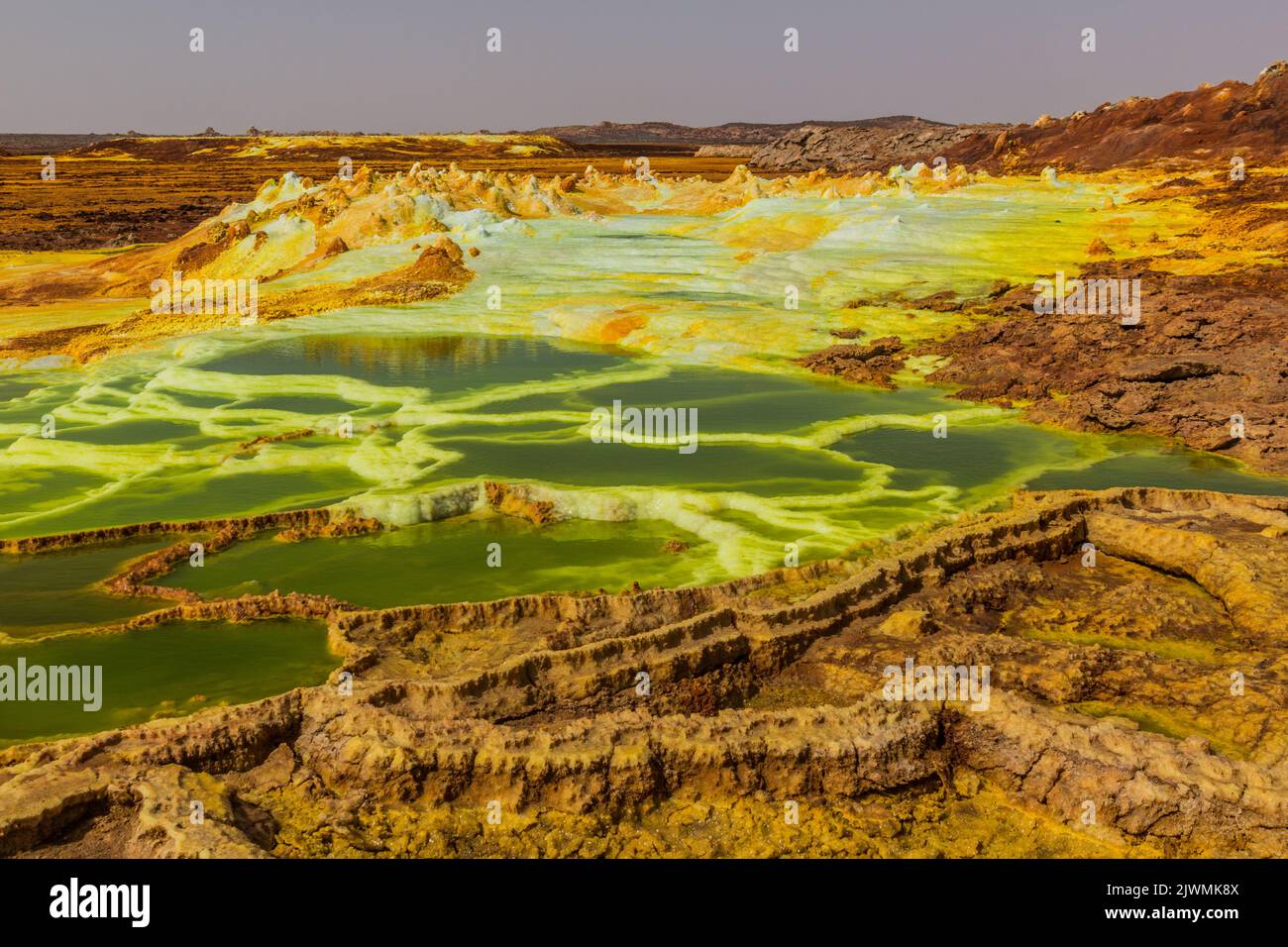Colorful sulfuric lakes of Dallol volcanic area, Danakil depression