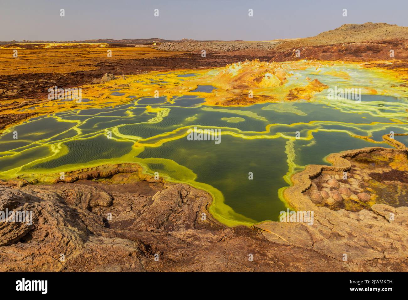 Colorful sulfuric lakes of Dallol volcanic area, Danakil depression, Ethiopia Stock Photo