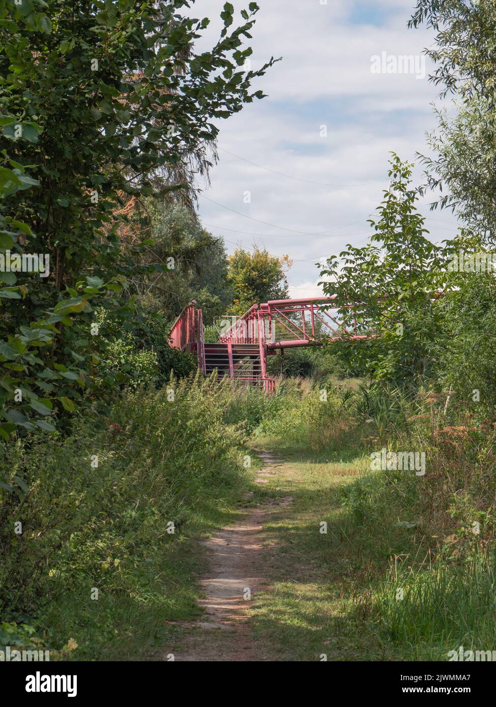 The pedestrian bridge and bicycle bridge over the river Durme in Lokeren Belgium Stock Photo