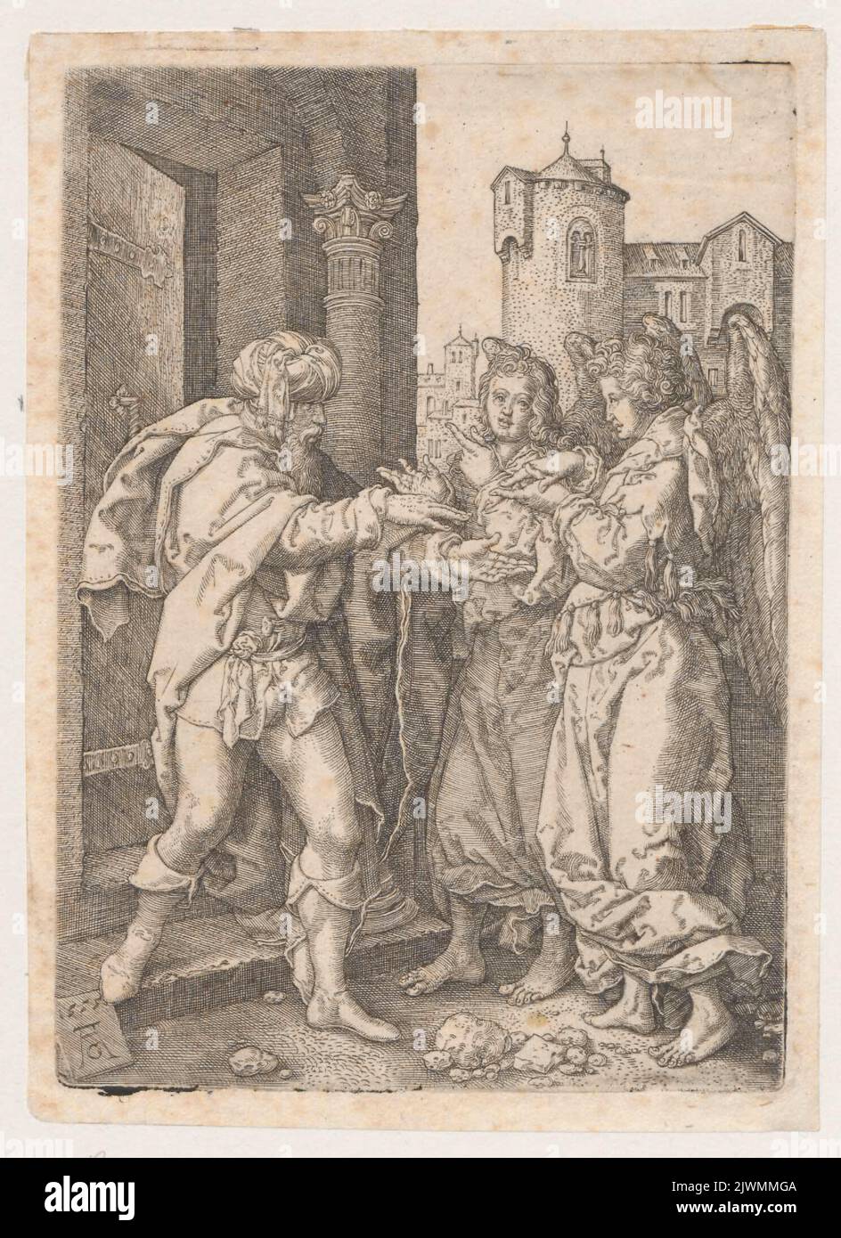 Lot and the Angels. Aldegrever, Heinrich (1502-1555/1561), graphic artist Stock Photo