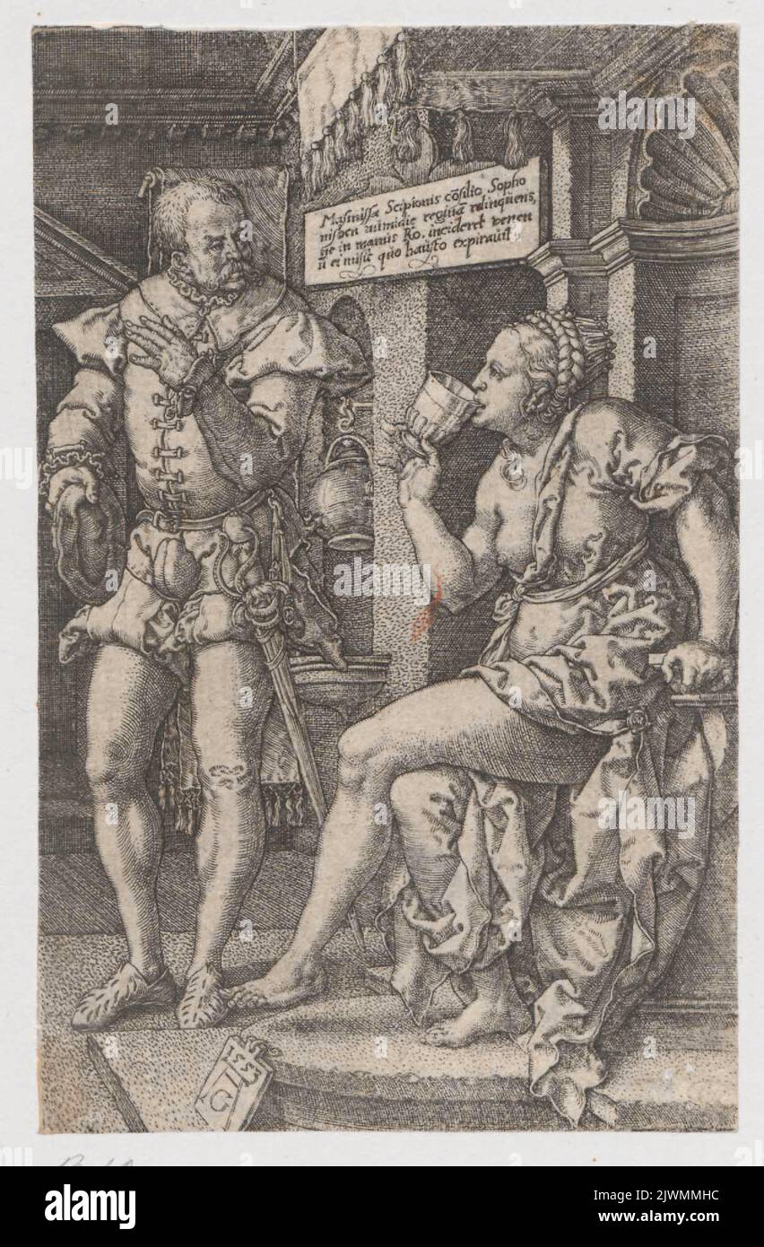 Sophonisba drinking poison. Aldegrever, Heinrich (1502-1555/1561), graphic artist Stock Photo