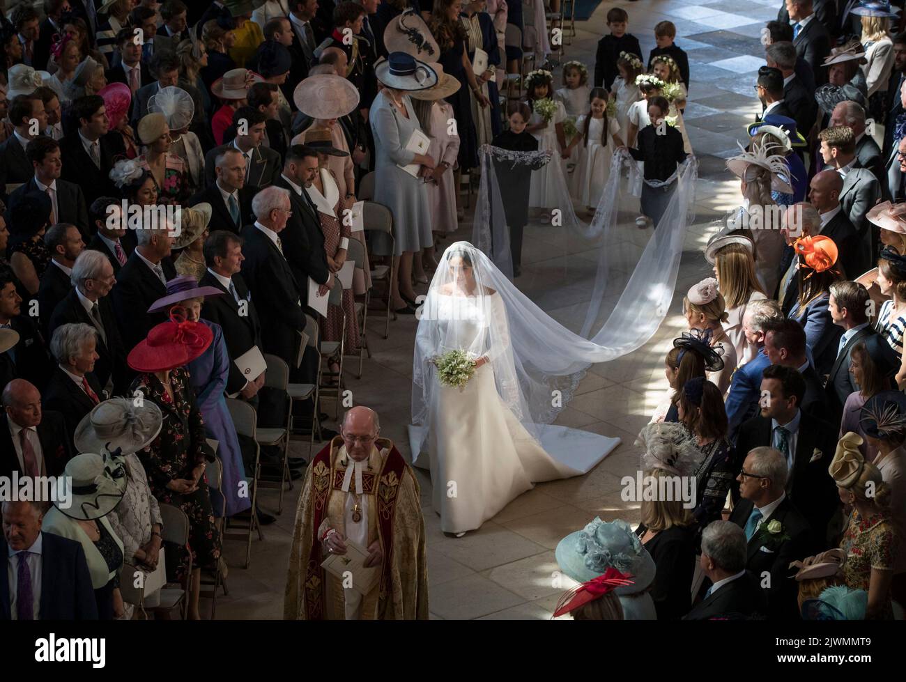 File photo dated 19/05/18 of the Duchess of Sussex, then Meghan Markle, walking down the aisle as she arrives in St George's Chapel at Windsor Castle for her wedding to Prince Harry. The Duchess of Sussex has expressed her frustration at being told a 'million times over' that she was lucky the Duke of Sussex had chosen her when they became engaged in her latest Archetypes podcast for Spotify. Issue date: Tuesday September 6, 2022. Stock Photo