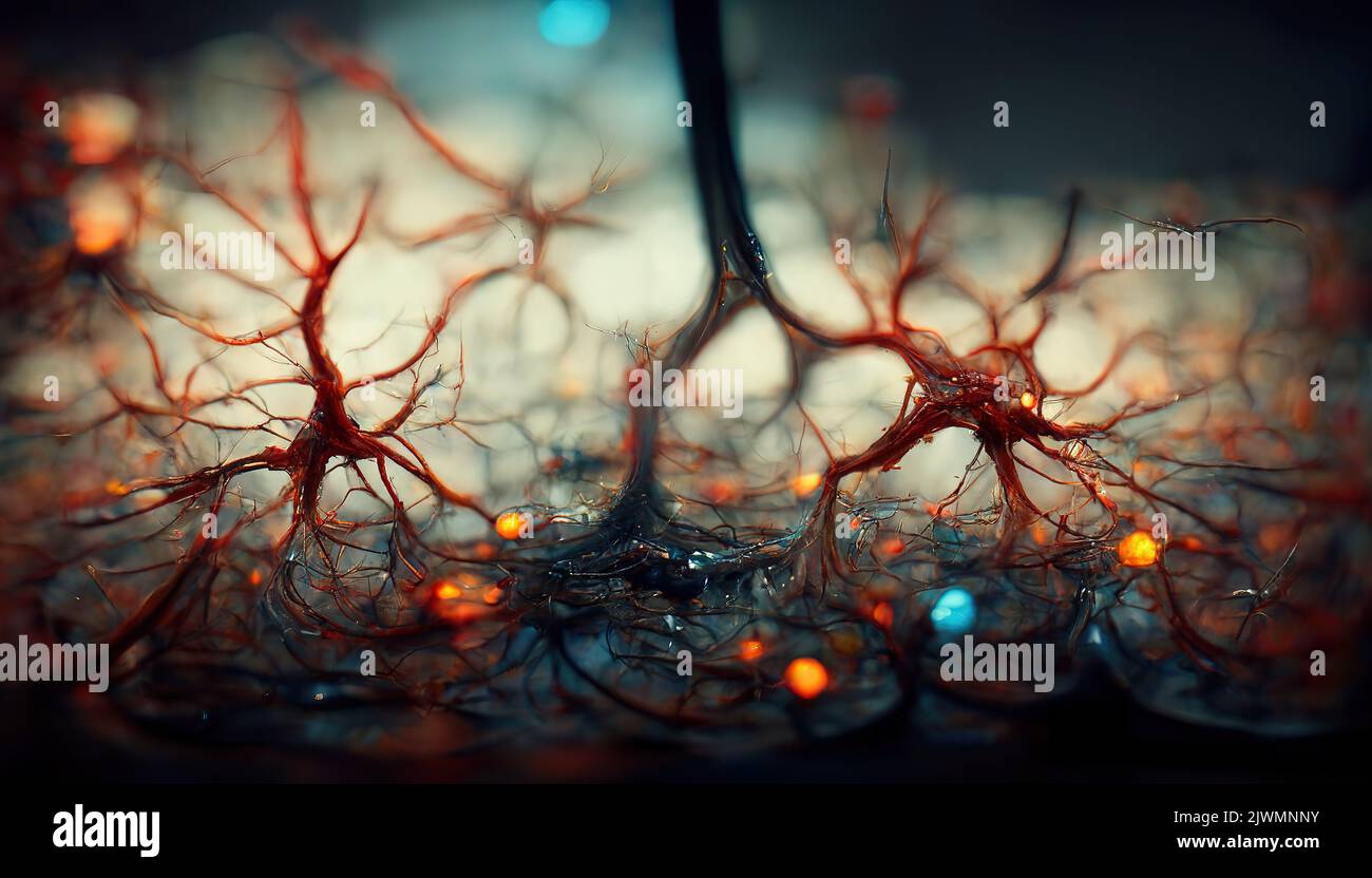 Close up neural neuron nerve ipulse connection brain mind concept macro. Stock Photo