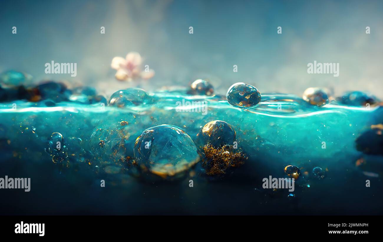 Abstract blue water picture with bubbles background Stock Photo