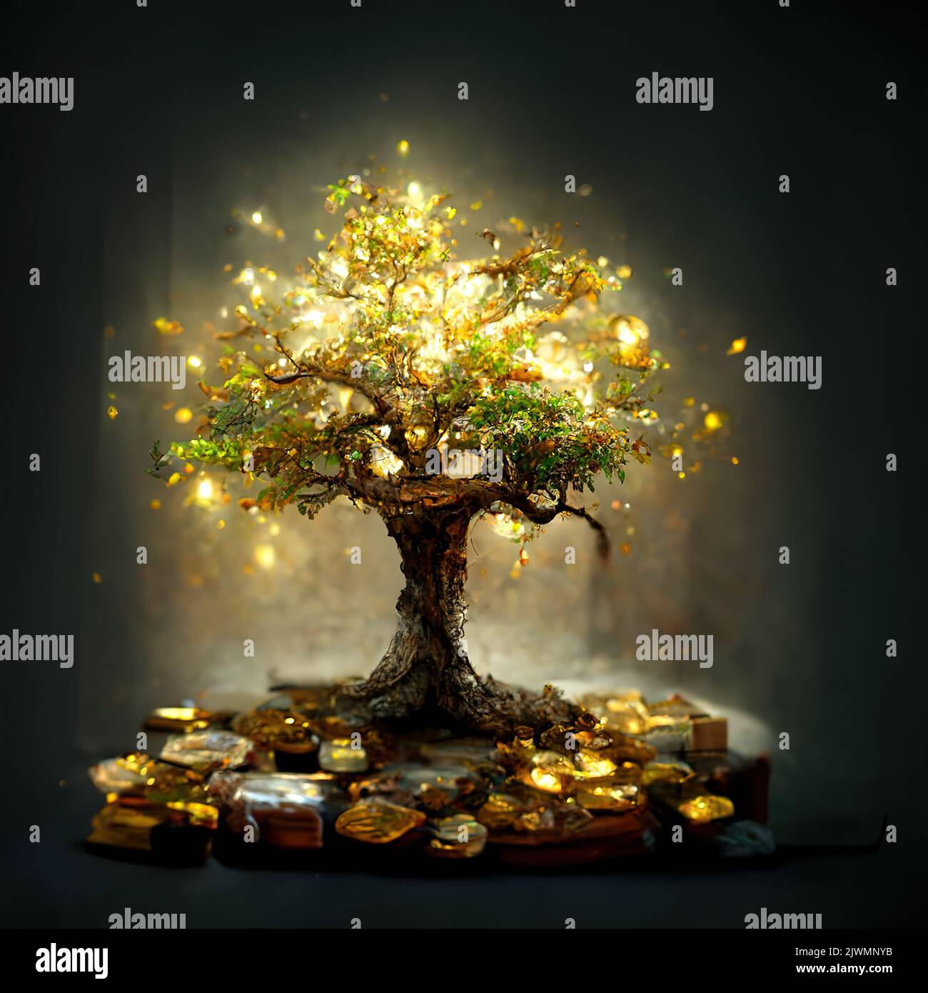 Magical fantasy coin jewel tree concept of money investment Stock Photo