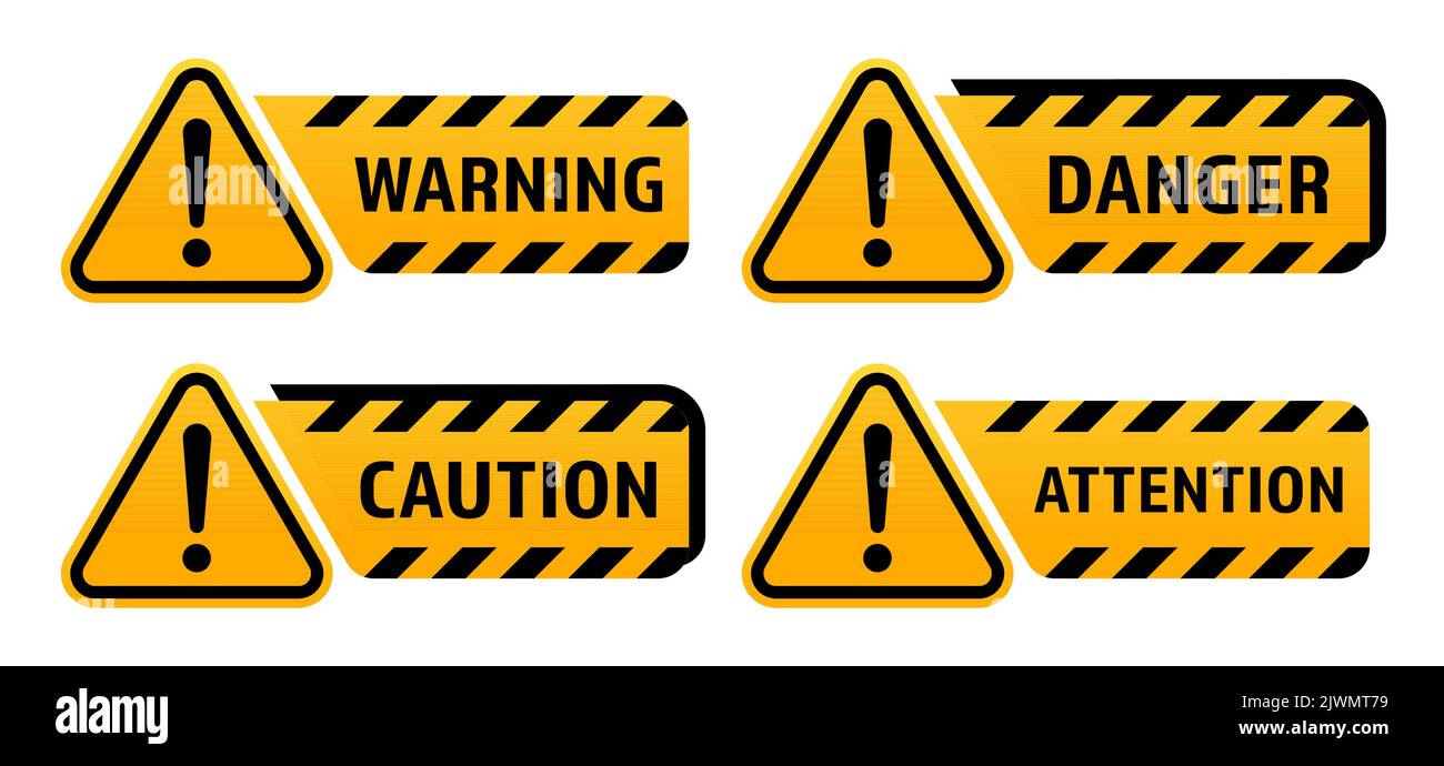 Warning signs with exclamation mark. Warning sign, danger sign, caution