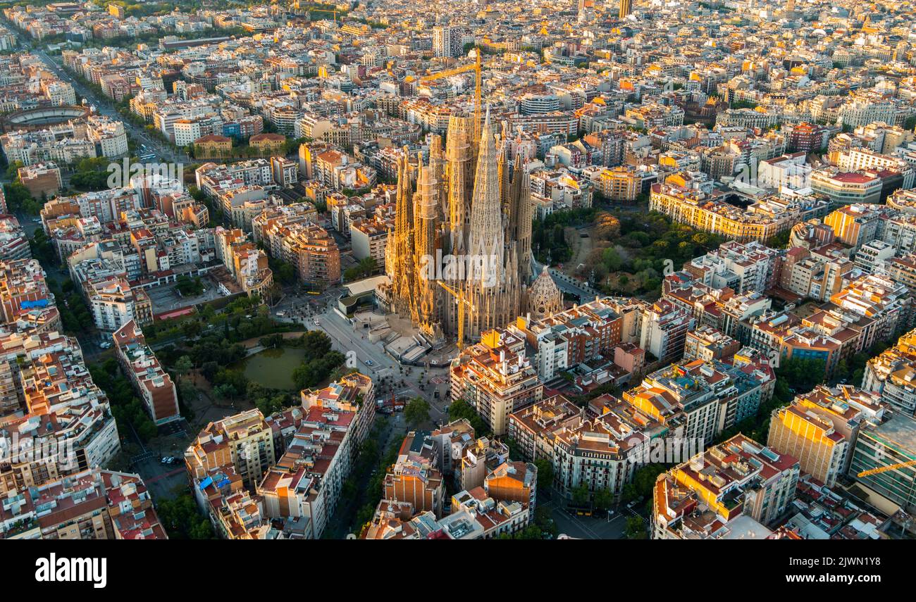 Aerial View Of Sagrada Familia Cathedral In Barcelona Catalonia Spain 