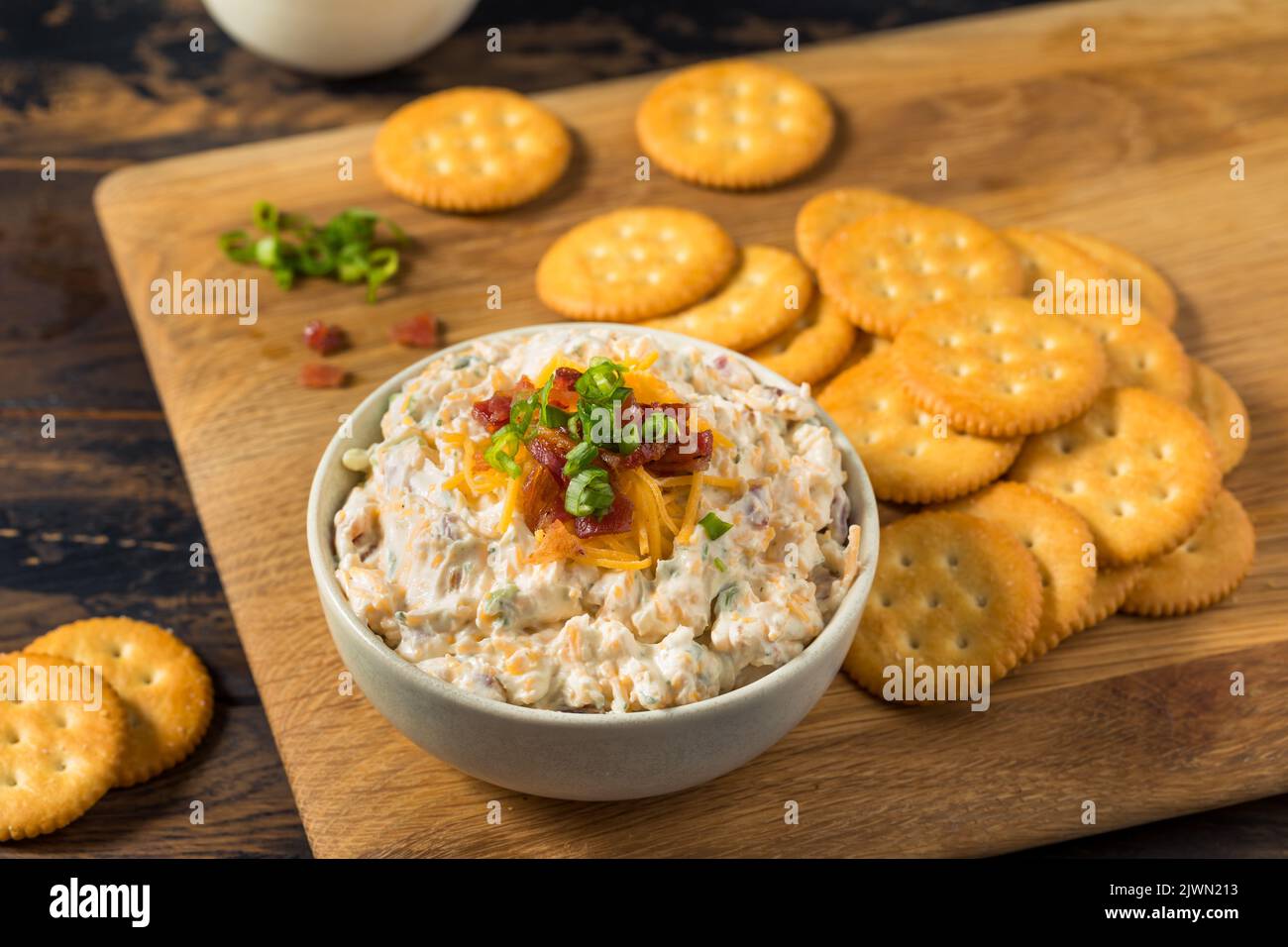 Homemade Creamy Bacon Crack Dip Appetizer with Mayo Stock Photo