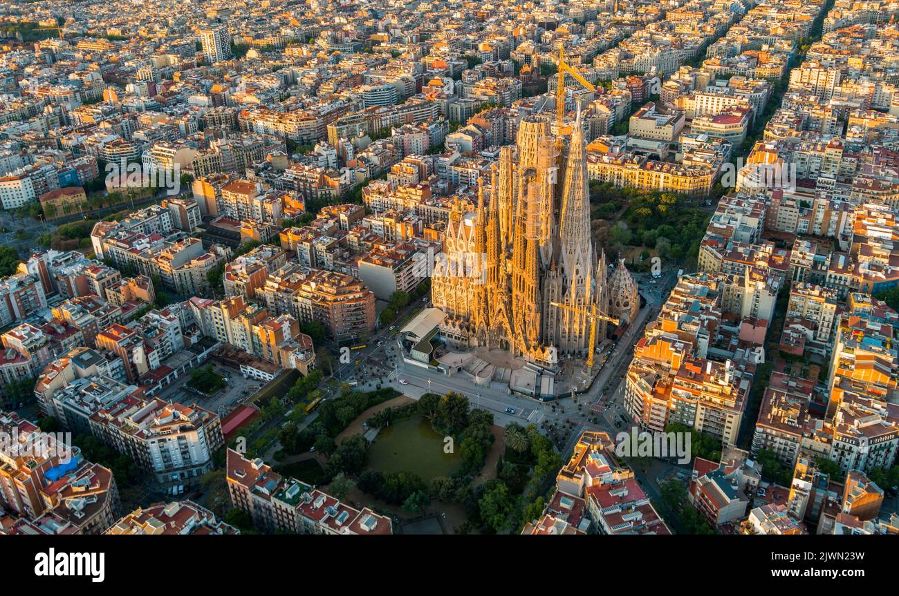 Barcelona Example Aerial view of Barcelona Eixample residential district and Sagrada ...