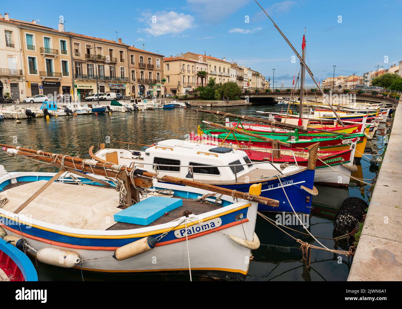 Typical Languedoc boats, in Sète in Occitanie, France Stock Photo