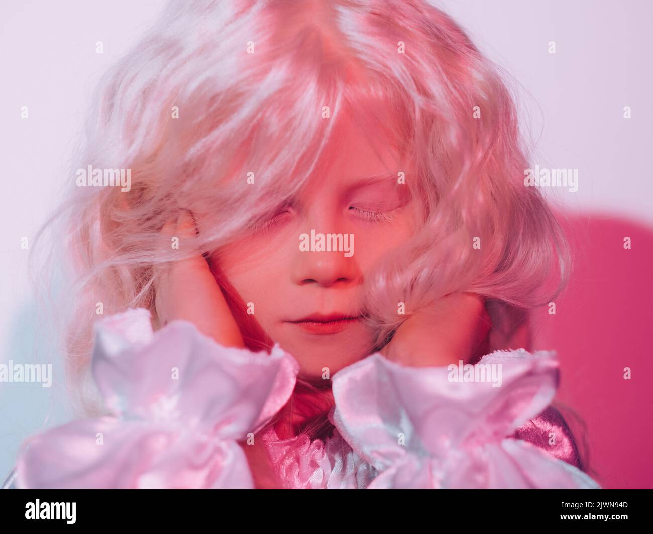 sweet-girl-portrait-peaceful-face-red-neon-light-stock-photo-alamy