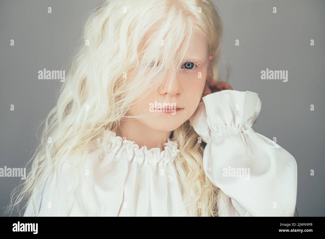 kid fashion portrait child beauty blonde girl Stock Photo
