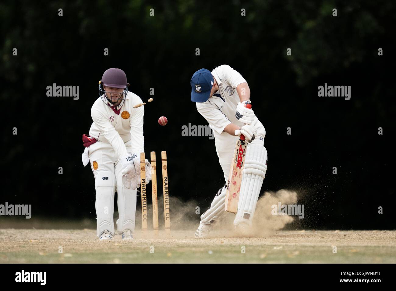 Batsman being bowled out Stock Photo