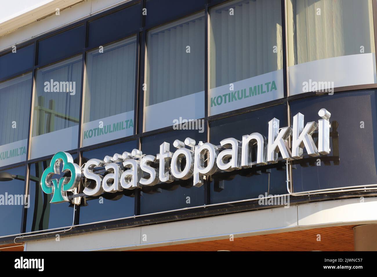 Tornio, Finland - August 29, 2022: The Finnish savings bank Sastopankki logotype at the bank office in the city center. Stock Photo