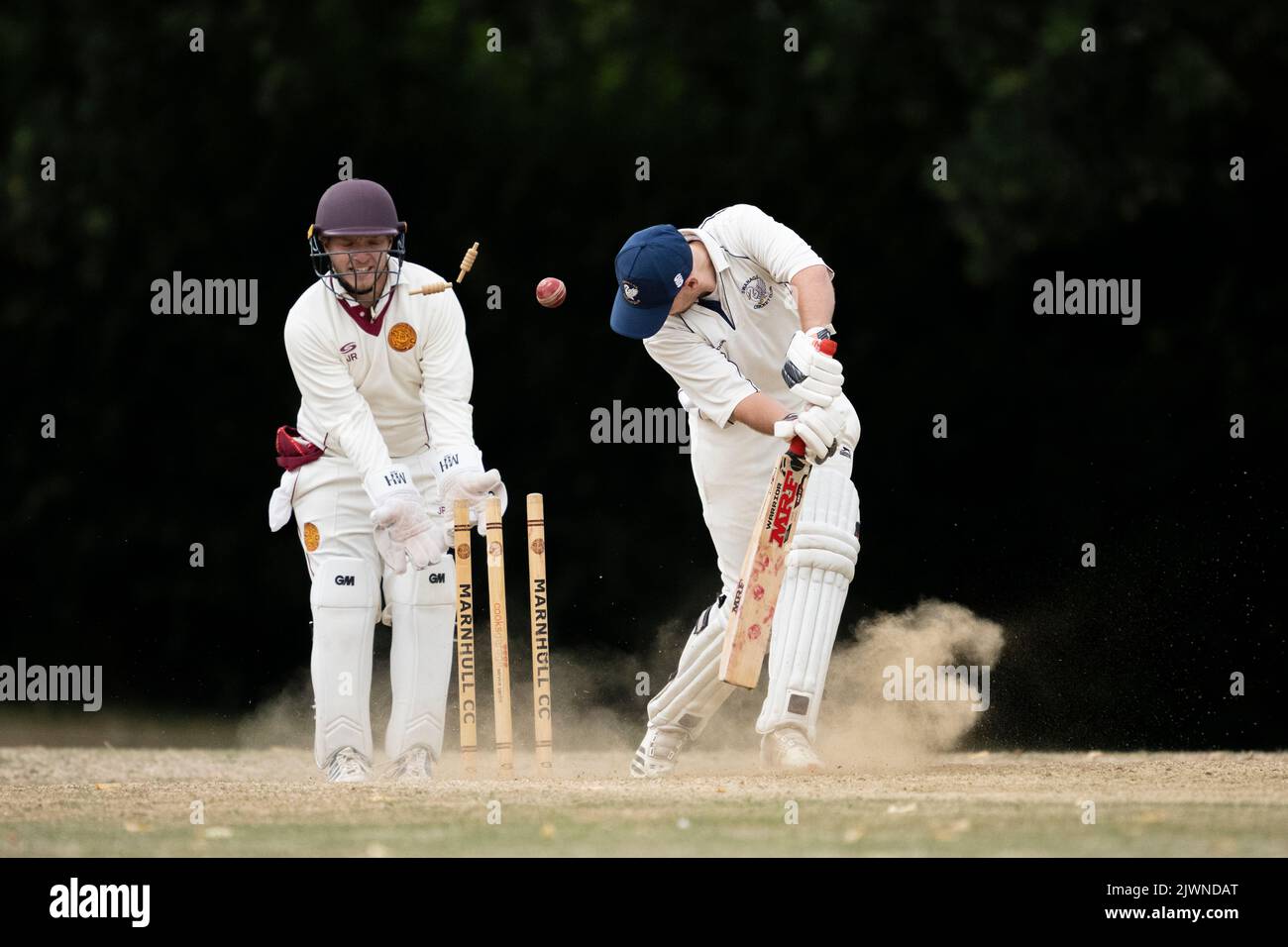 Batsman being bowled out Stock Photo