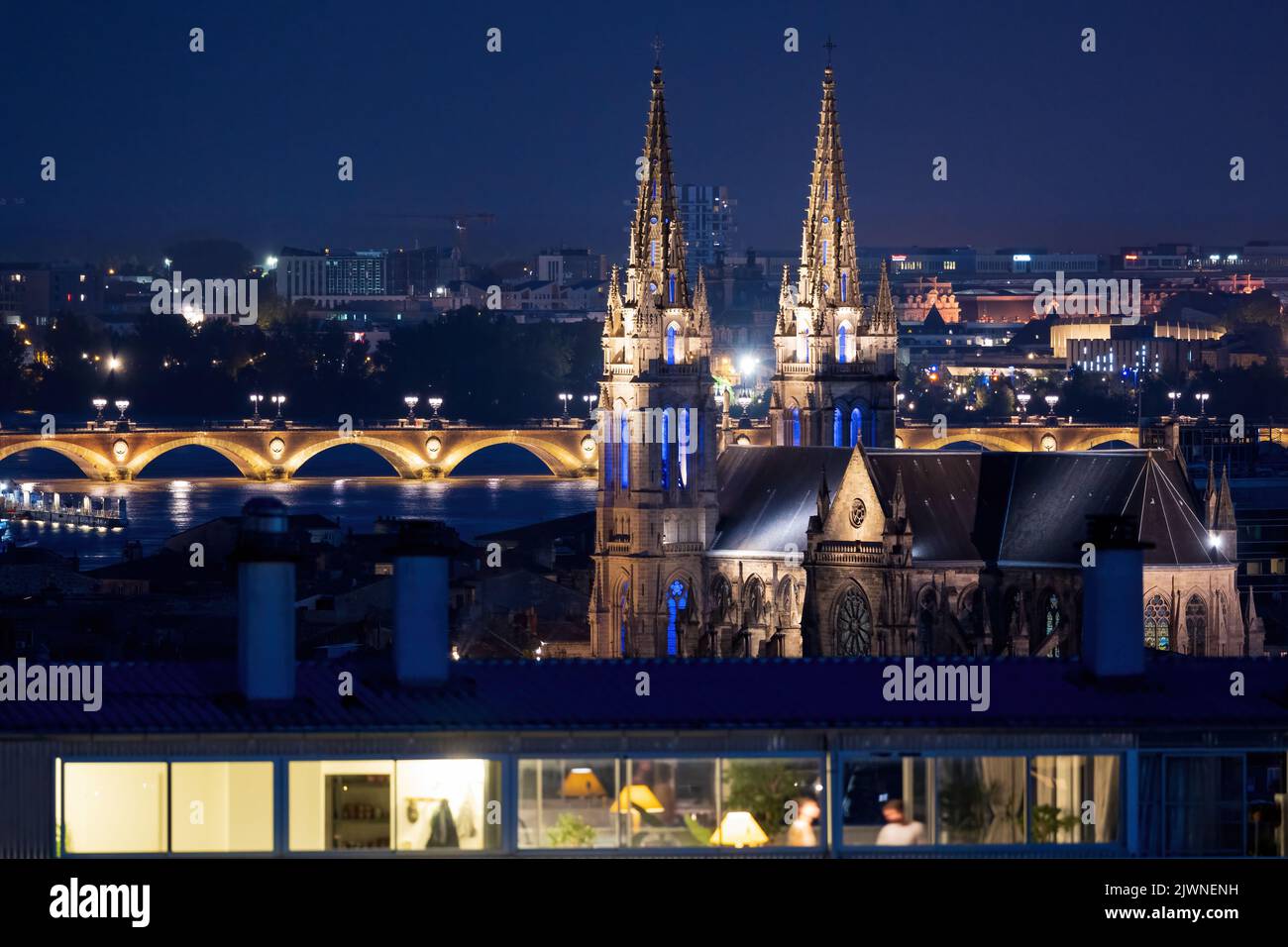 Night view of the Chartrons district in the Bordeaux city, Gironde, france Stock Photo