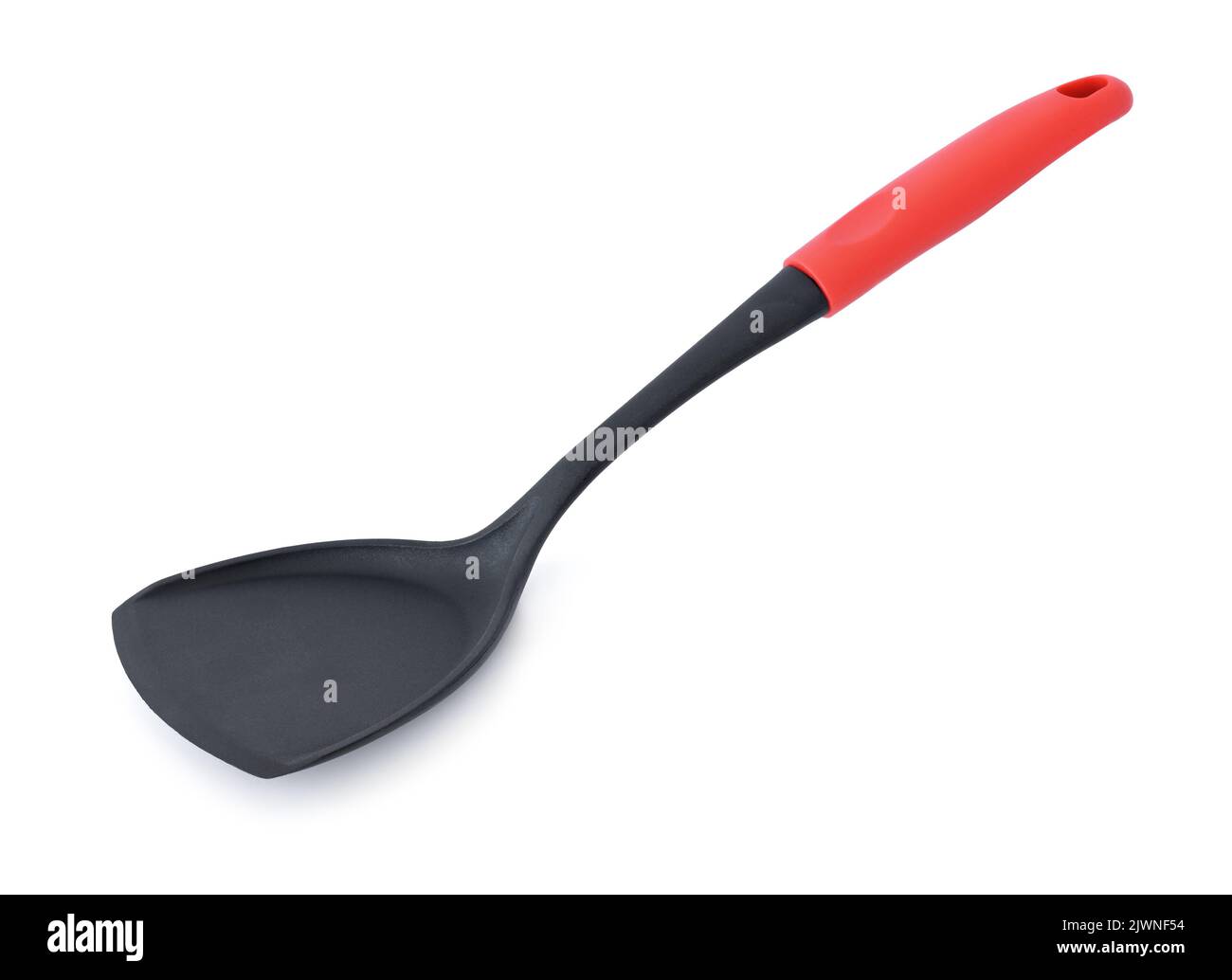 Black plastic kitchen spatula isolated on white Stock Photo