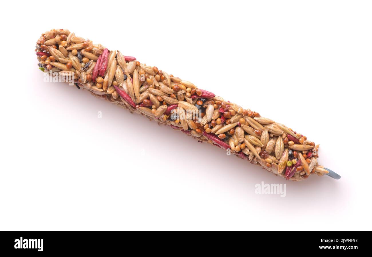 Top view of rodents grain snack bar isolated on white Stock Photo