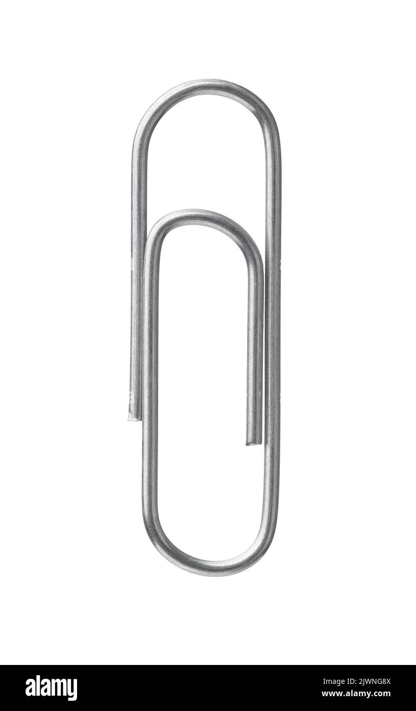 Front view of single steel paper clip isolated on white Stock Photo