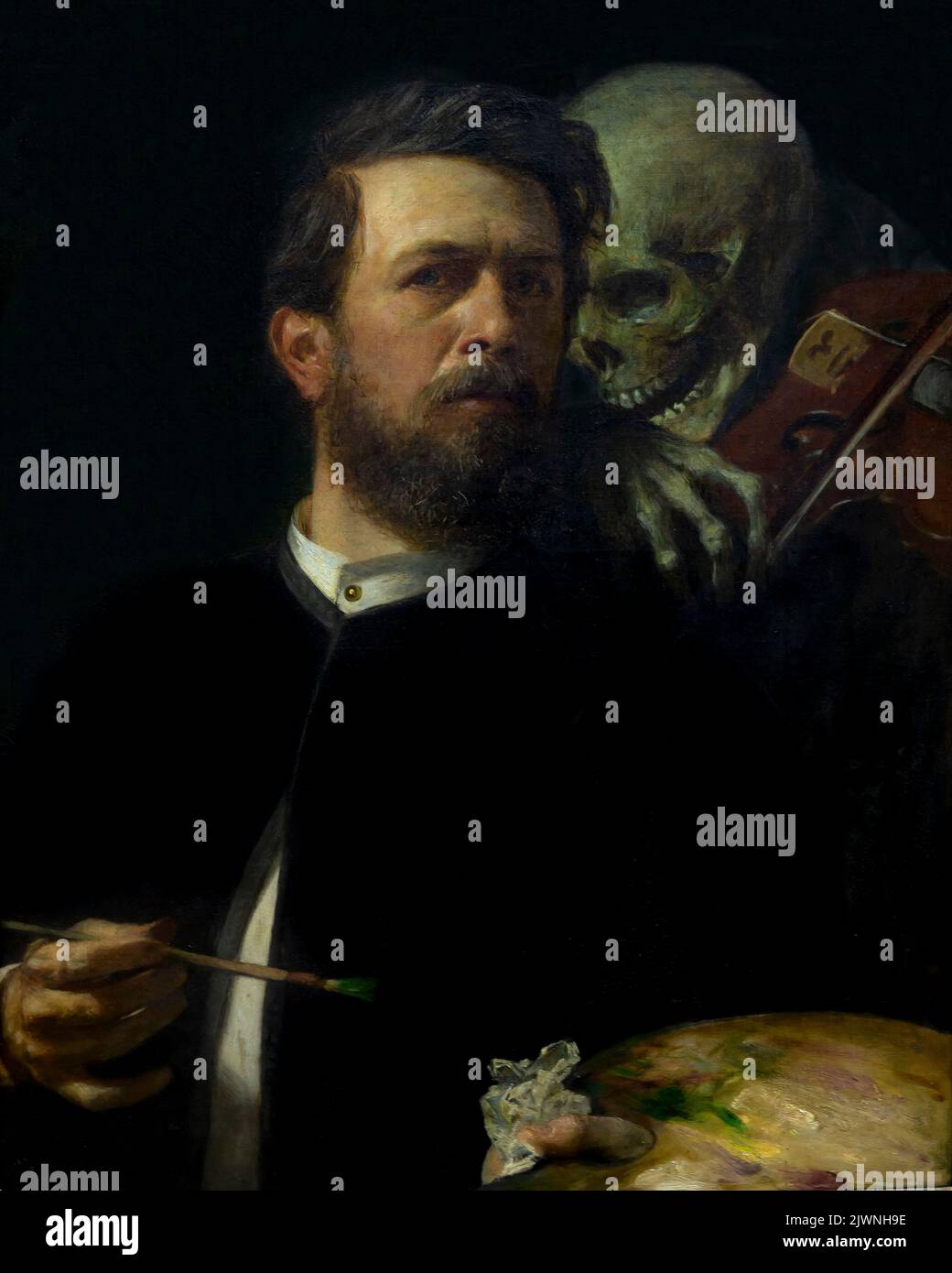 Self-Portrait with Death Playing the Fiddle, Arnold Bocklin, 1872, Alte Nationalgalerie, Berlin, Germany, Europe Stock Photo