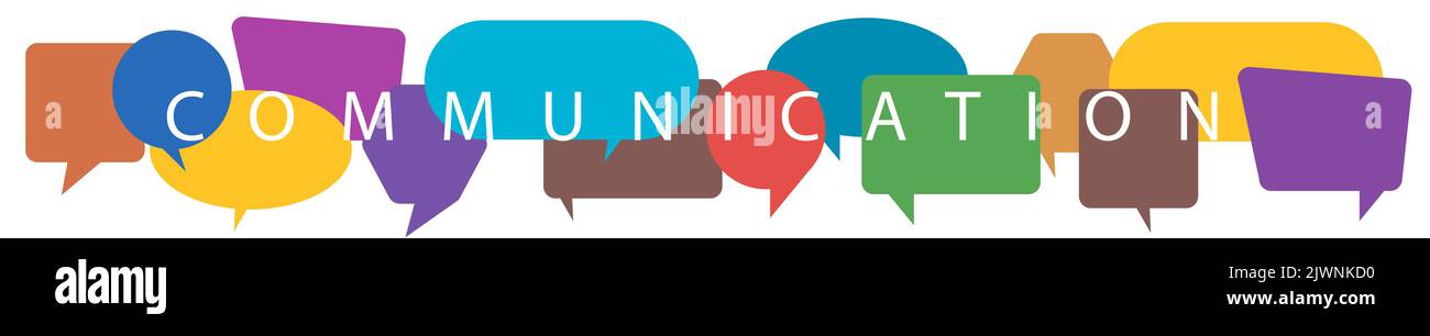 Text on a illustration COMMUNICATION. Flat style. Word communication ...