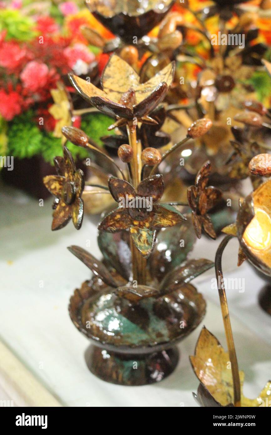 artificial flowers on window display Stock Photo Alamy