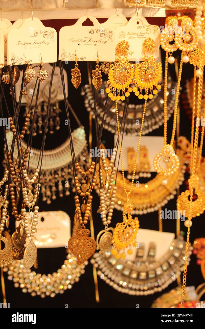 Jewelry on window display. Stock Photo