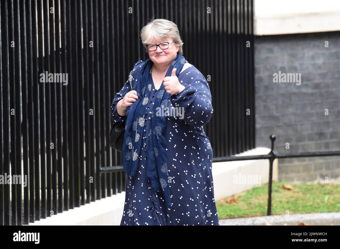 London, UK. 6th Sep, 2022. Thumbs up from Therese Coffee on her appointment as Dept Prime Minister and secretary of state for health and social care in Liz Truss's new government. Credit: MARTIN DALTON/Alamy Live News Stock Photo