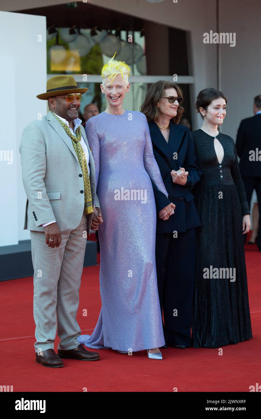 August Joshi, Tilda Swinton, Joanna Hogg and Carly-Sophia Davies attending The Eternal Daughter Premiere and the On The Fringe Premiere during the 79th Venice International Film Festival (Mostra) in Venice, Italy on September 06, 2022. Photo by Aurore Marechal/ABACAPRESS.COM Stock Photo