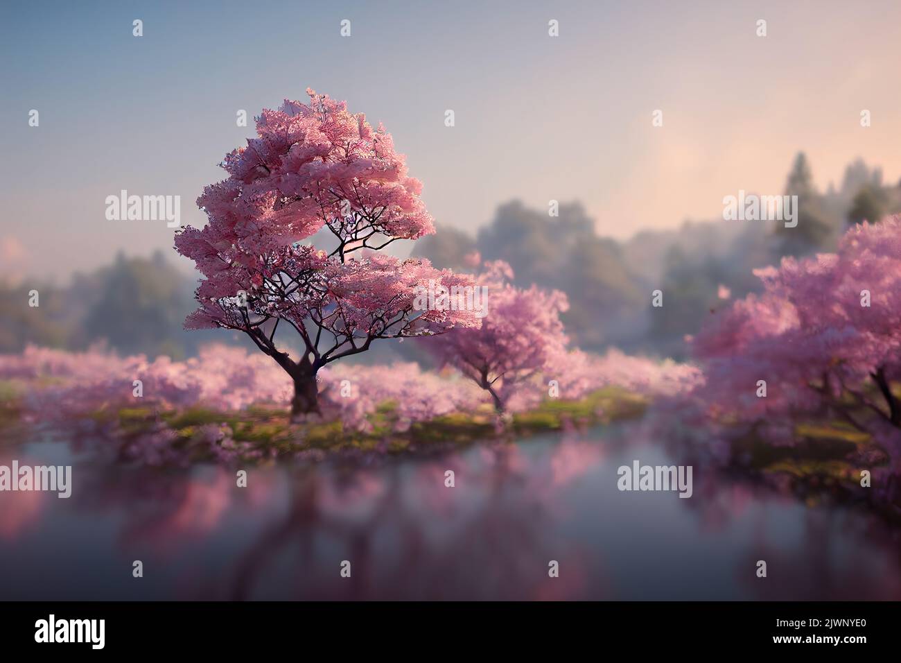 Blossom sakura tree over nature background. Cherry Spring flowers blossoming Background. Stock Photo