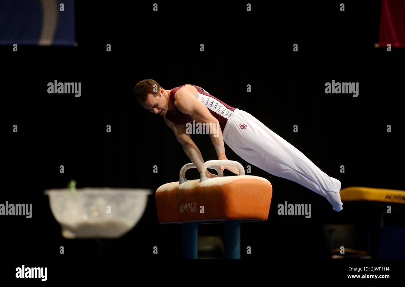 Australian gymnast Joshua Jefferis competes on the vault at the 2012