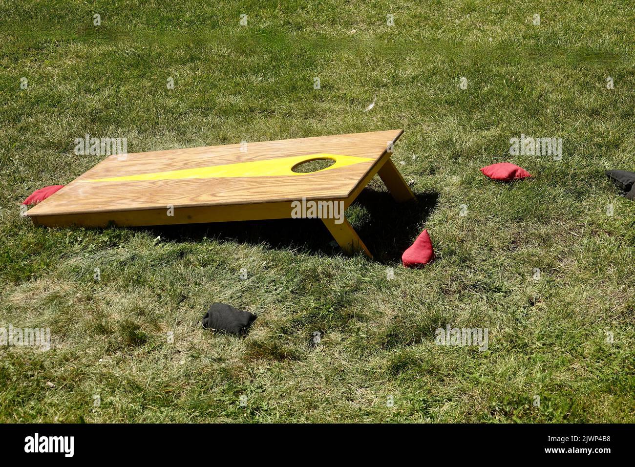 corn hole, bean bag toss game on the lawn Stock Photo Alamy