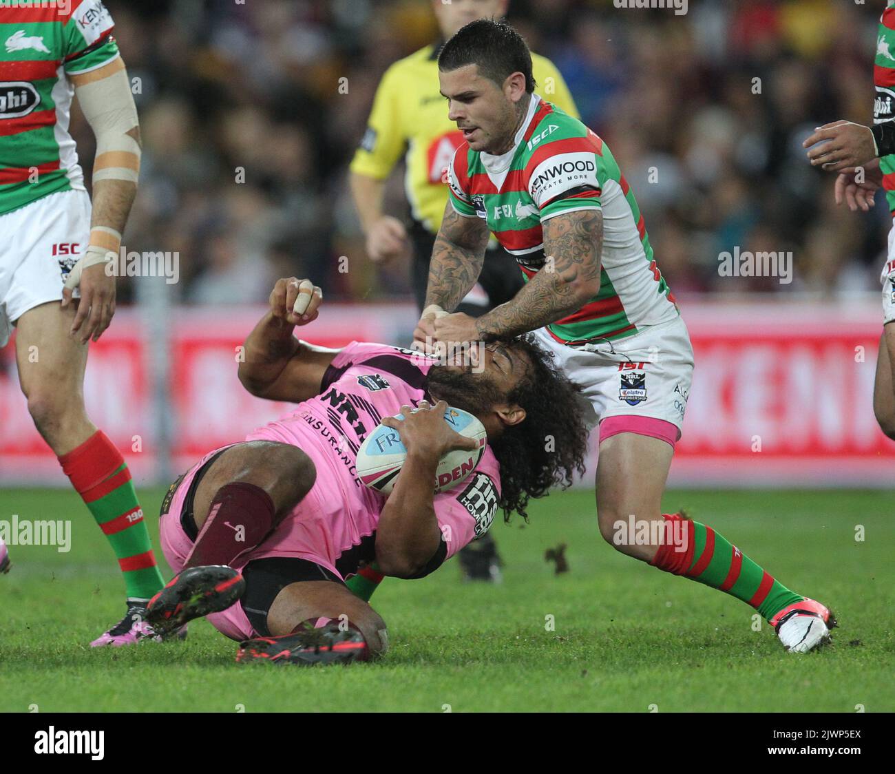 Sam Thaiday flung down by Adam Reynolds during the NRL Rugby League Sam Thaiday flung down by Adam Reynolds during the NRL Rugby League