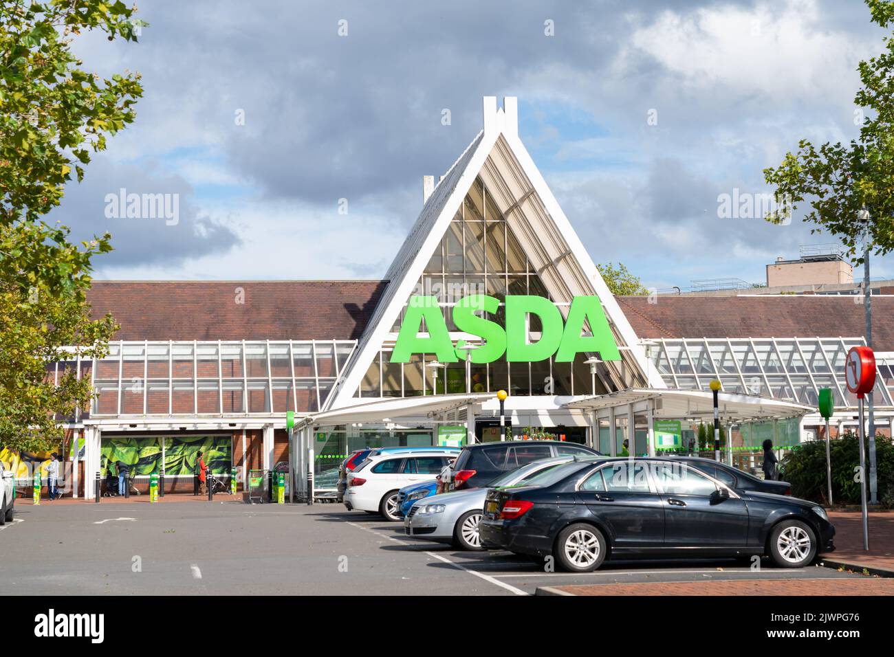 The front entrance of the Asda store in Wolverhampton City Centre, in the UK on an overcast day Stock Photo