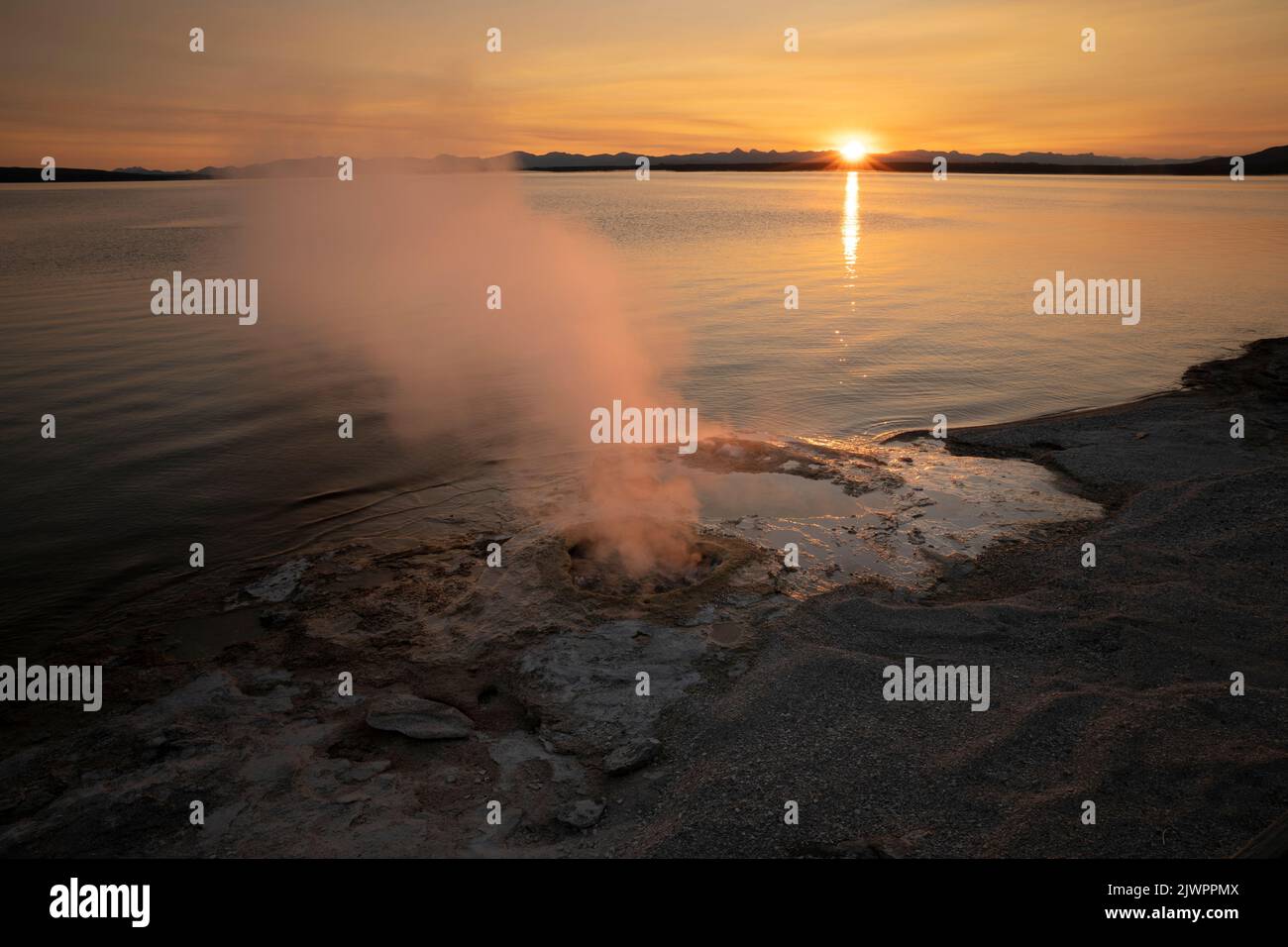 WY05043-00.....WYOMING - Lakeside Geyser along the shore of  Yellowstone Lake in the West Thumb area of Yellowstone National Park. Stock Photo