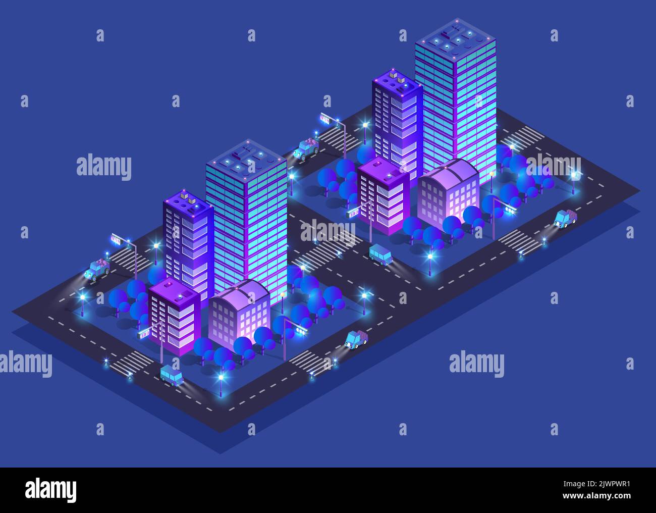 Night background isometric smart blue 3D illustration. Stock Vector