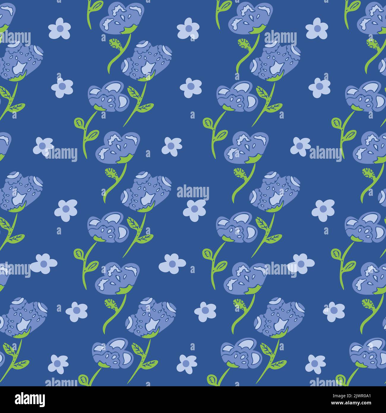 Vector seamless pattern with decorative blue flowers. Beautiful design ...
