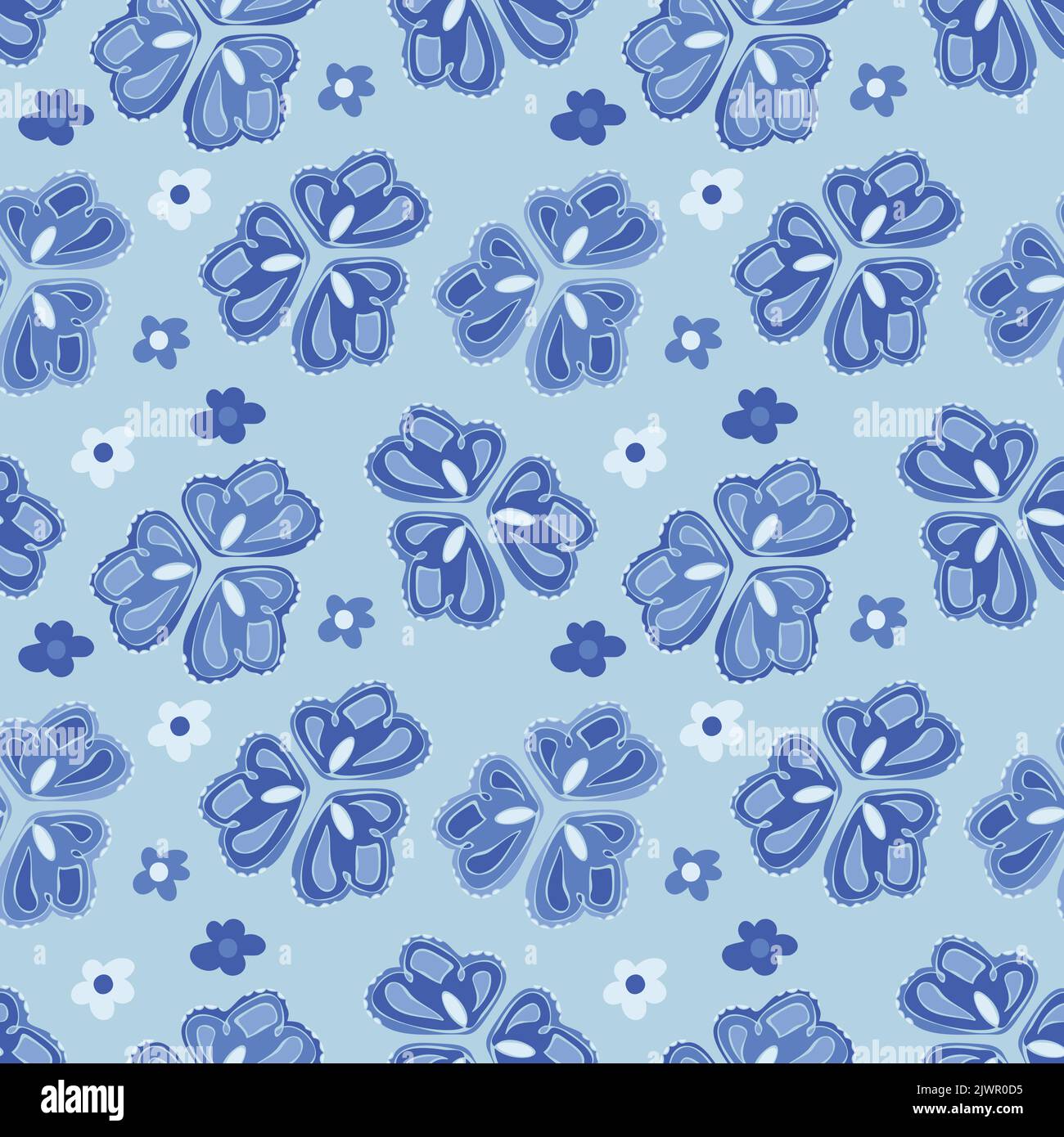 Vector seamless pattern with decorative flowers. Hand drawn design. Stock Vector